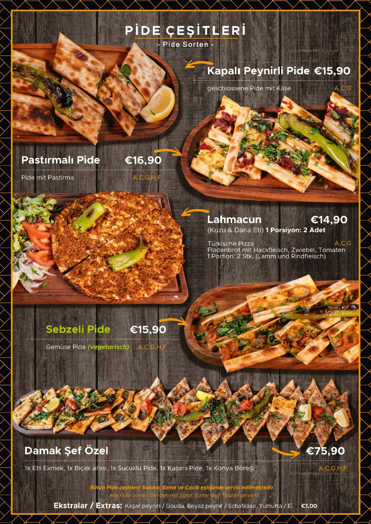 Speisekarte – Pide Çeşitleri