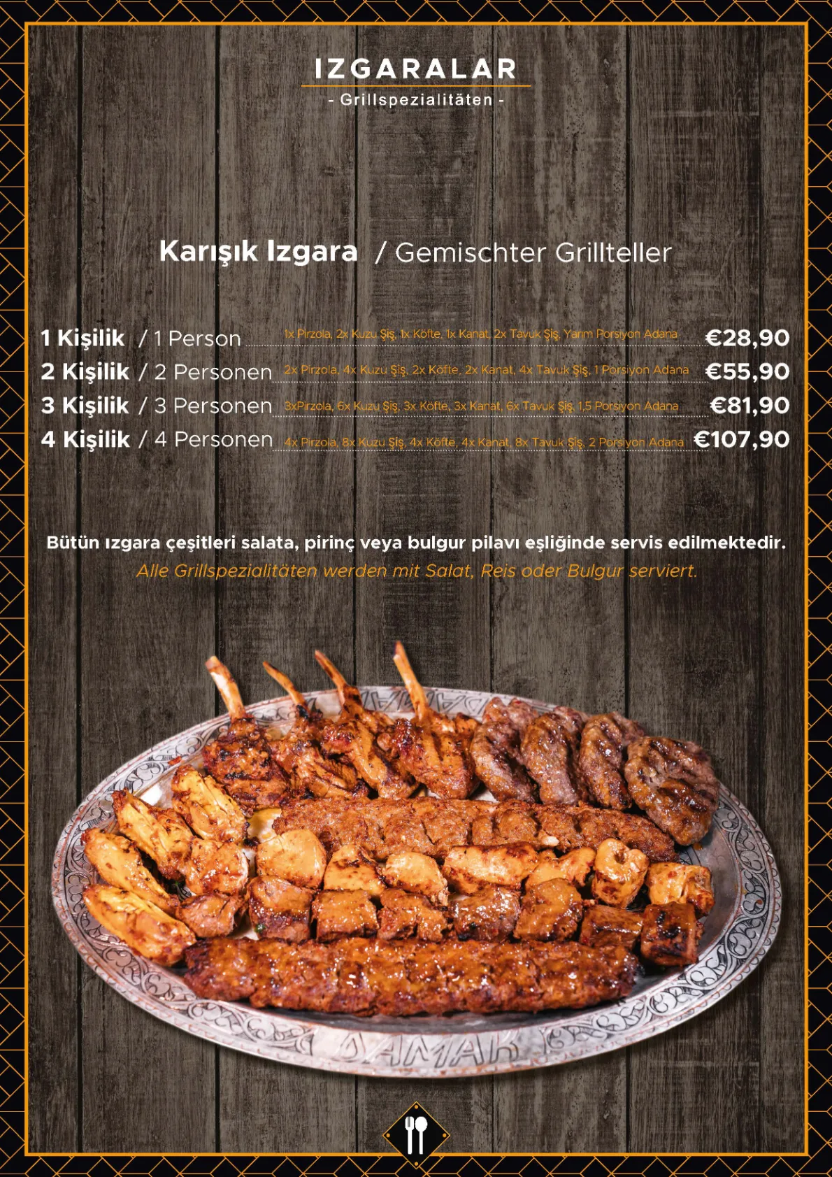 Speisekarte – Izgaralar