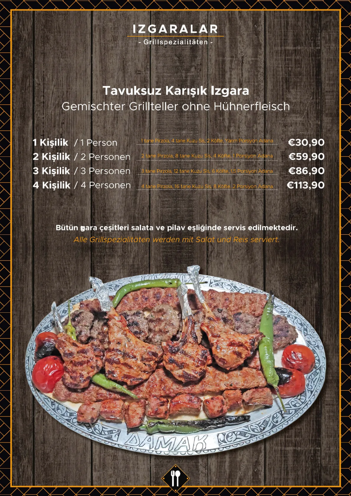 Speisekarte – Izgaralar